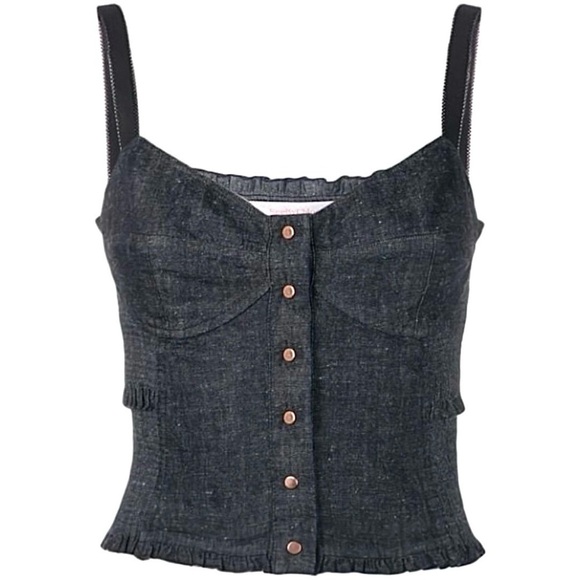 CHLOE See by Chloe Bustier Style Snap Front Chambray Cropped Cami Size 10 NEW - Picture 9 of 15